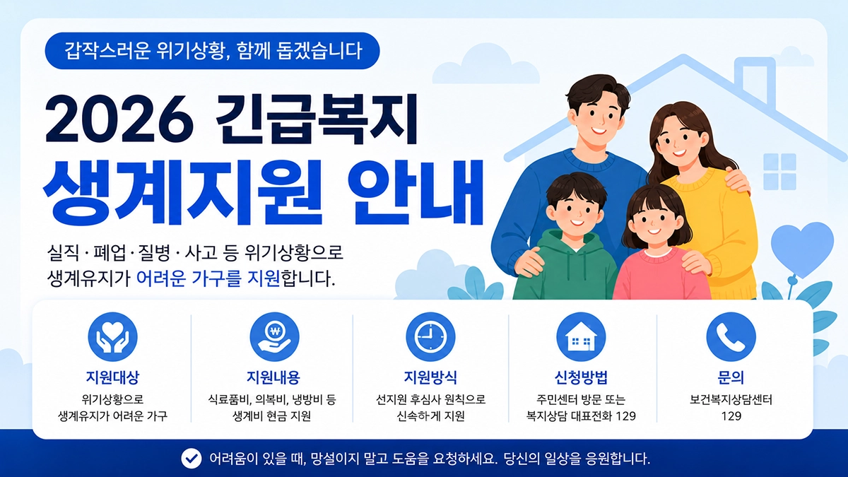 2026 긴급복지 생계지원 신청조건 지원금액 소득기준 안내