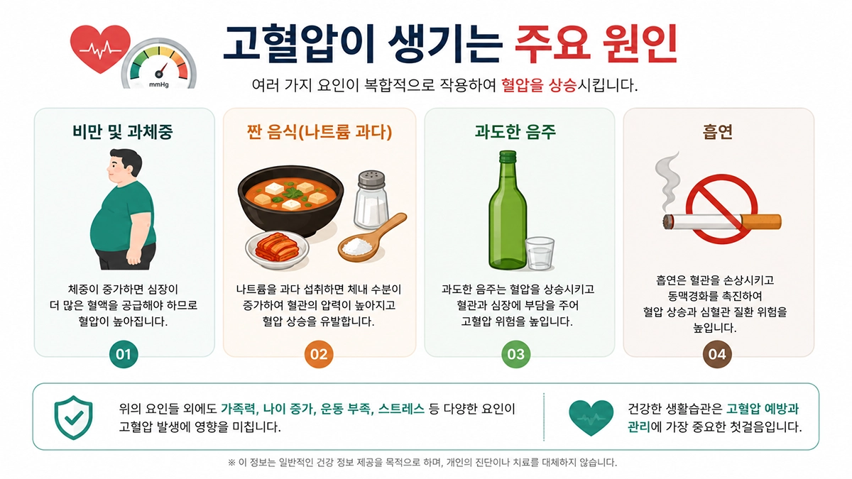 고혈압 원인과 위험 요인 인포그래픽