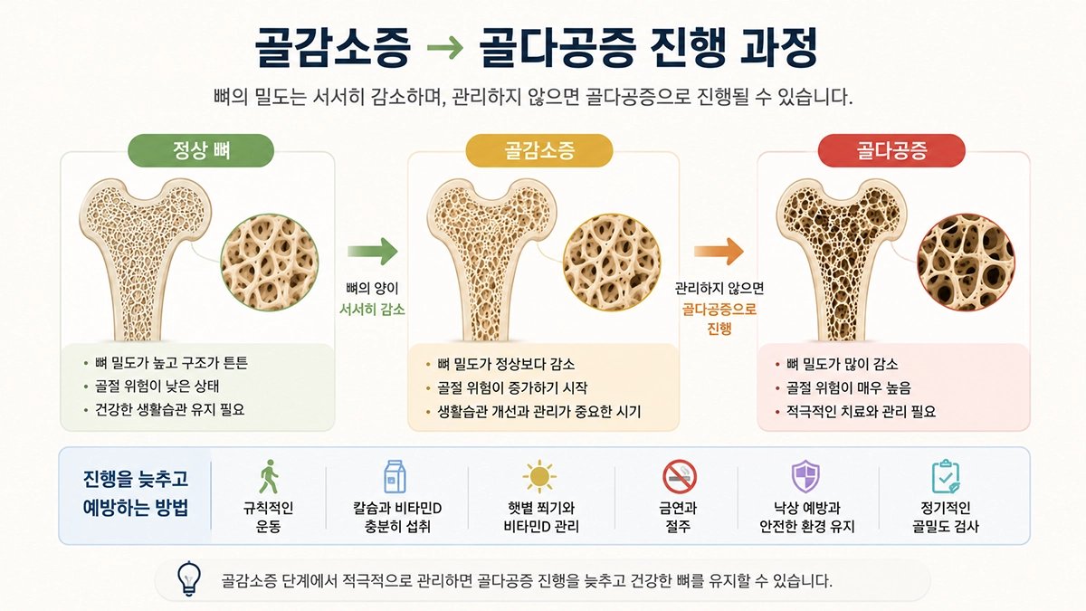 골감소증과 골다공증의 골밀도 차이 설명 이미지