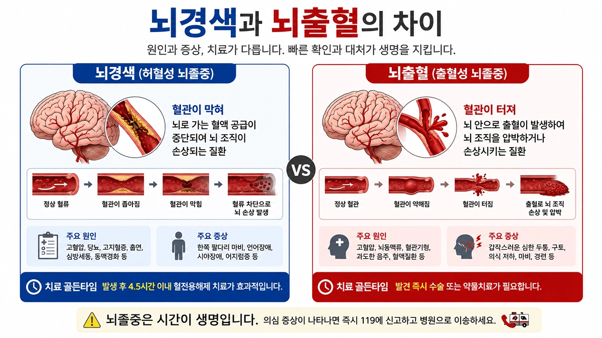 혈관이 막히는 뇌경색과 혈관이 터지는 뇌출혈 비교
