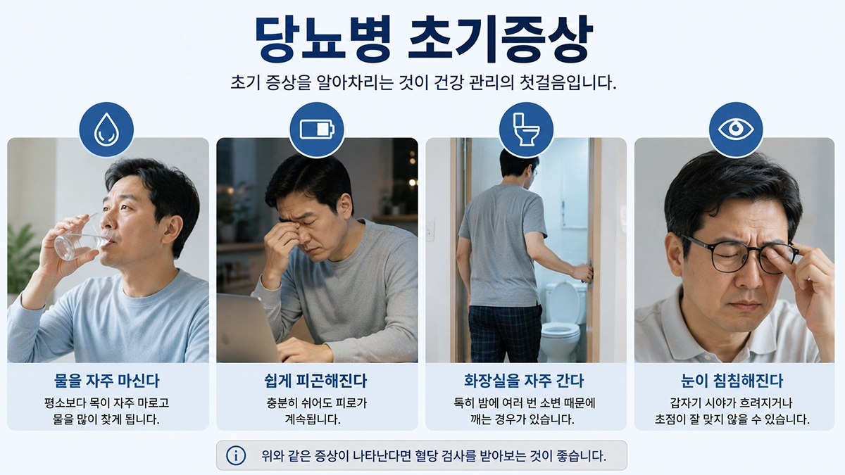 물을 자주 마시고 피곤함을 느끼는 당뇨병 초기증상