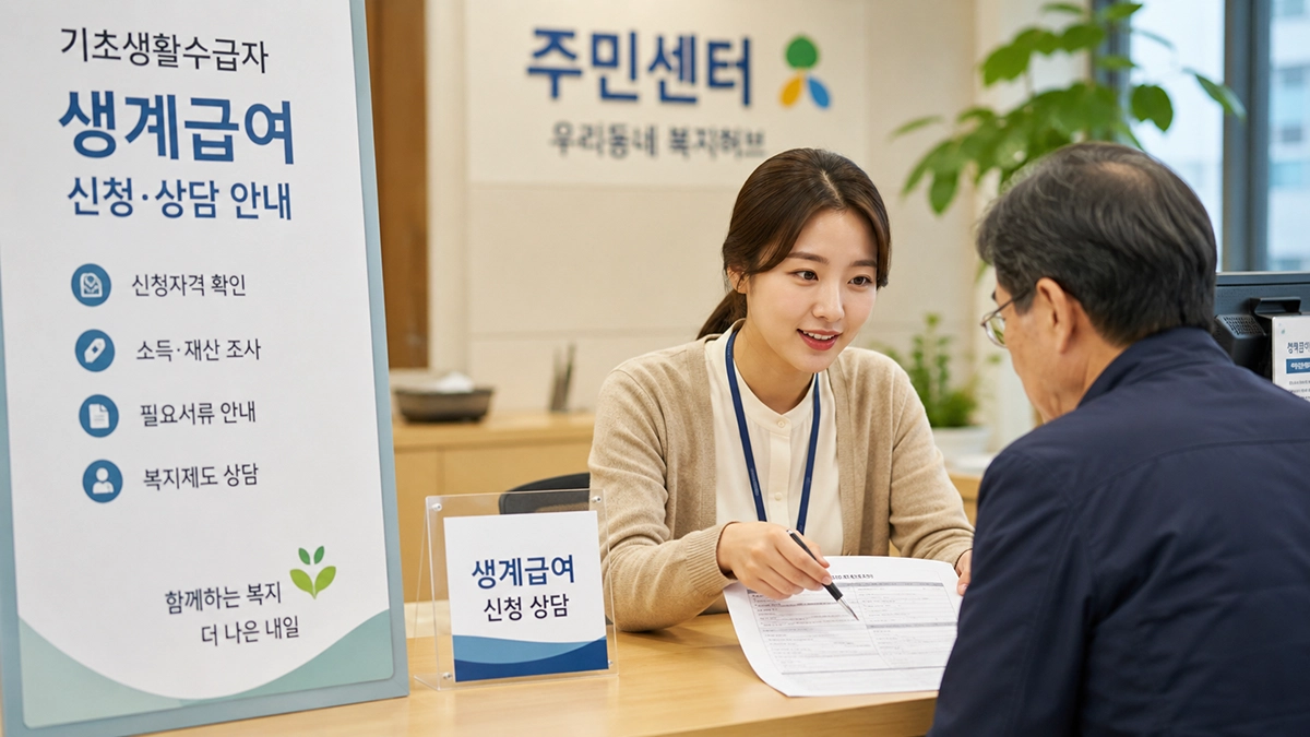 2026년 생계급여 신청자격과 소득기준을 확인하는 복지 상담 이미지