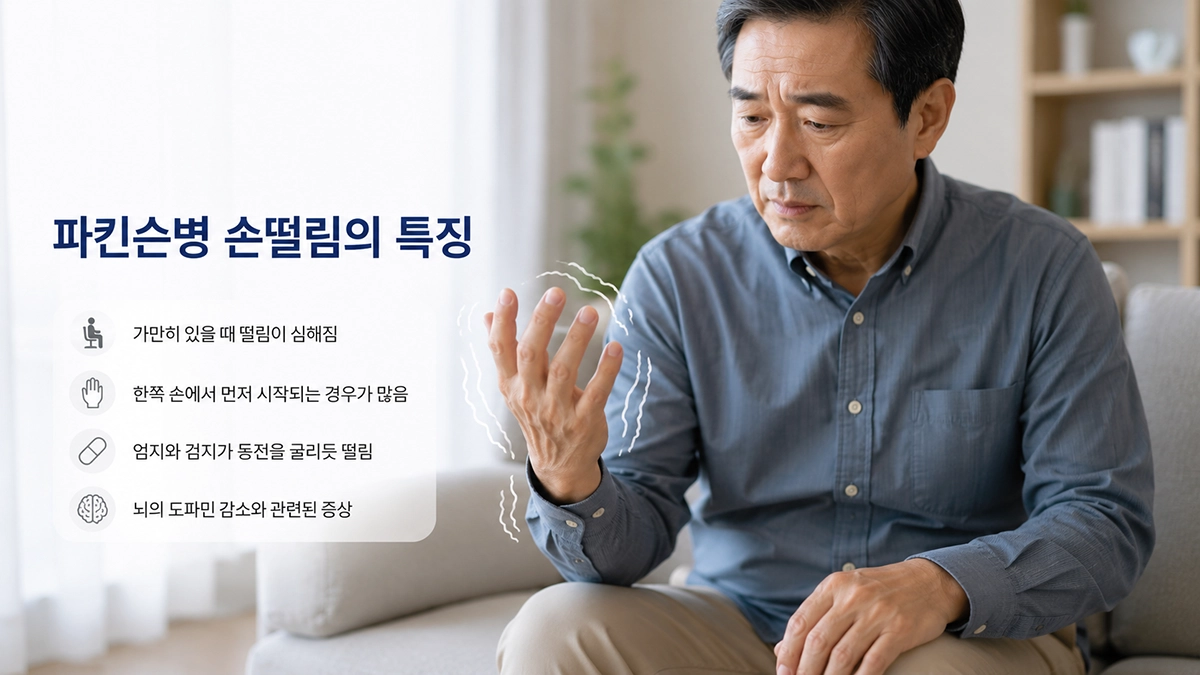 가만히 있을 때 한쪽 손이 떨리는 파킨슨병 증상