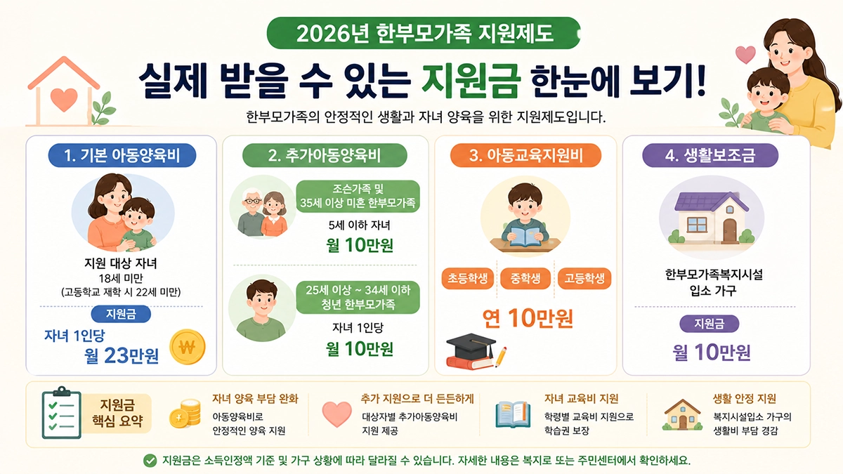 한부모가족 지원금 2026 아동양육비 지원금액