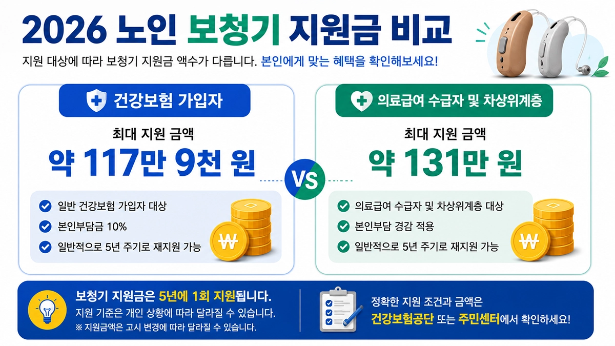 2026 노인 보청기 지원금 금액 비교