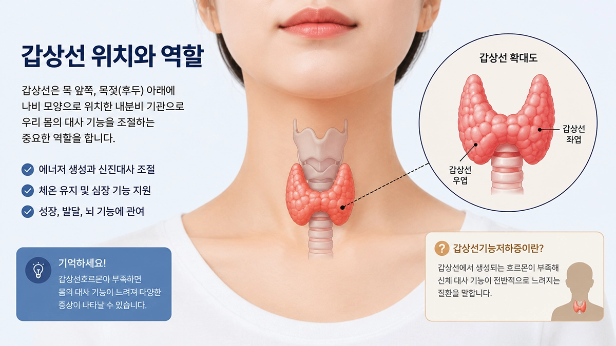 갑상선기능저하증과 관련된 갑상선 위치 설명 이미지