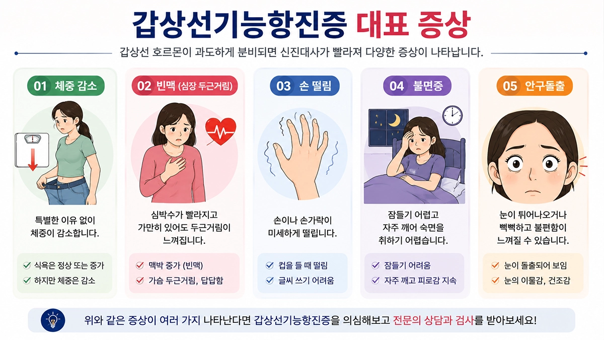 갑상선기능항진증 대표 증상 인포그래픽
