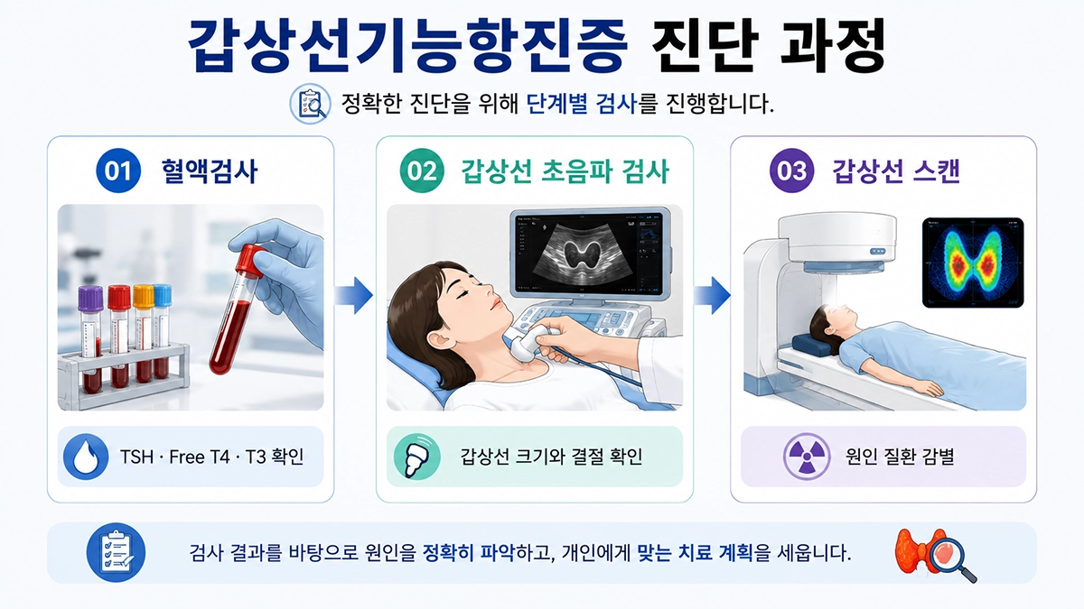 갑상선기능항진증 혈액검사 초음파 검사 설명 이미지