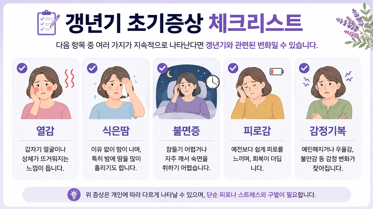 갱년기 초기증상 체크리스트와 주요 증상 정리