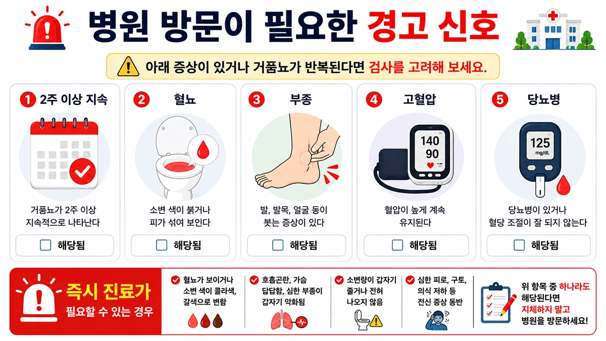 소변 거품 병원 방문이 필요한 증상