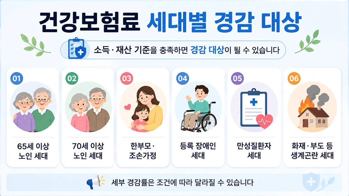 건강보험료 세대별 경감 대상 노인 장애인 한부모가정 만성질환자 안내