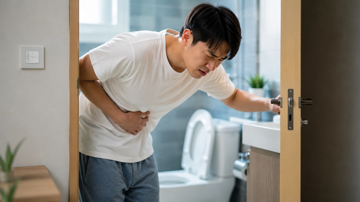 과민성 대장 증후군 초기증상으로 아침 복통을 경험하는 모습