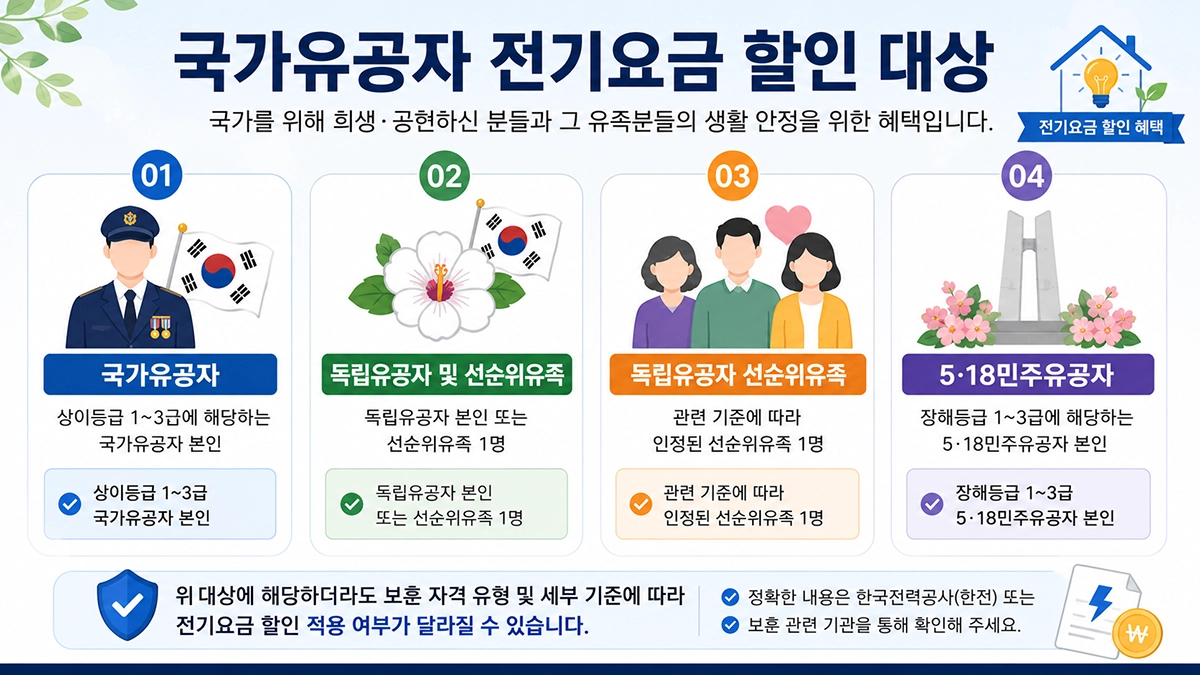 국가유공자 전기요금 할인 대상자 종류