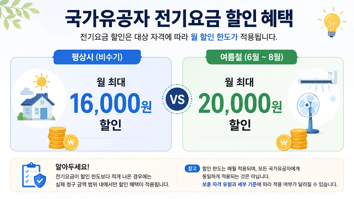 국가유공자 전기요금 할인 금액과 할인 한도