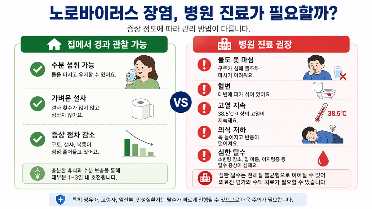 노로바이러스 장염 병원 진료가 필요한 증상 비교