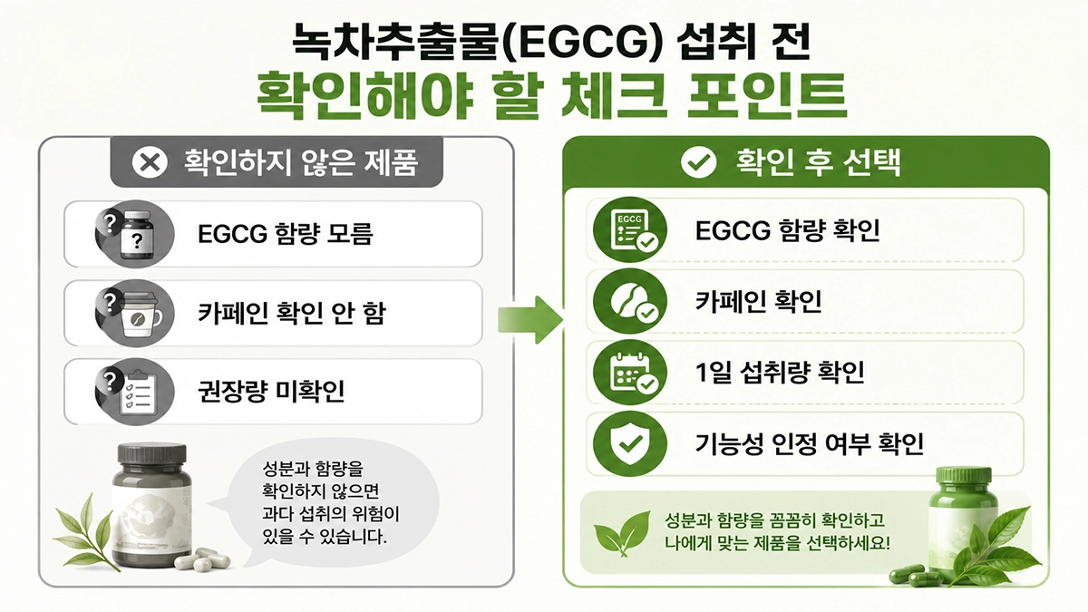 녹차추출물 제품 선택 시 EGCG 함량과 카페인 확인 방법