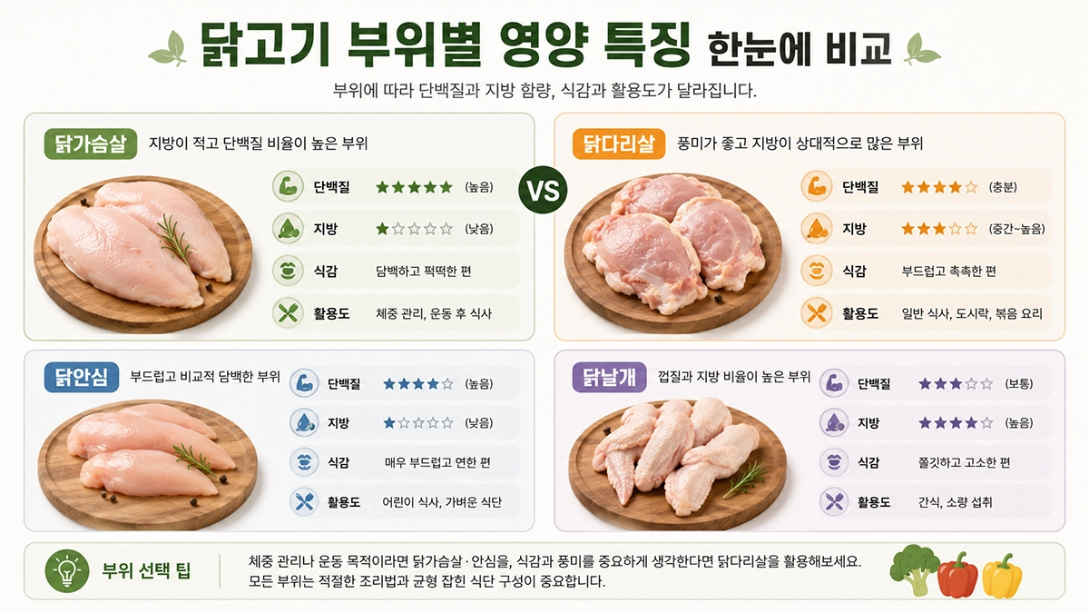 닭가슴살 닭다리살 영양성분 비교