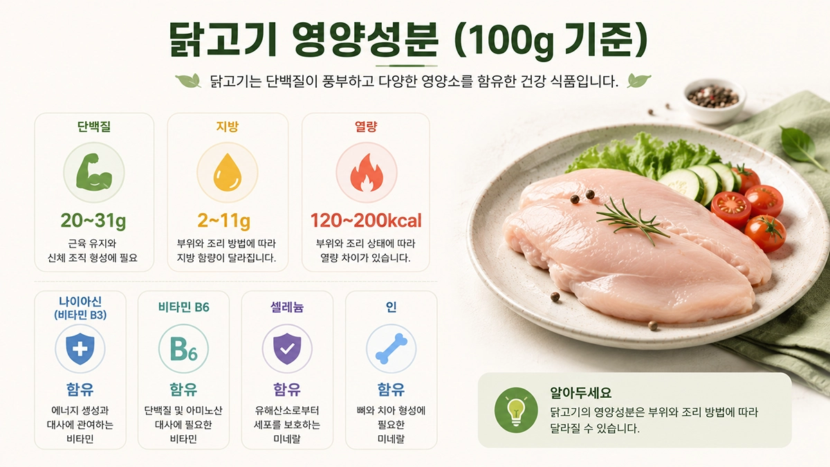 닭고기 100g 영양성분과 단백질 함량