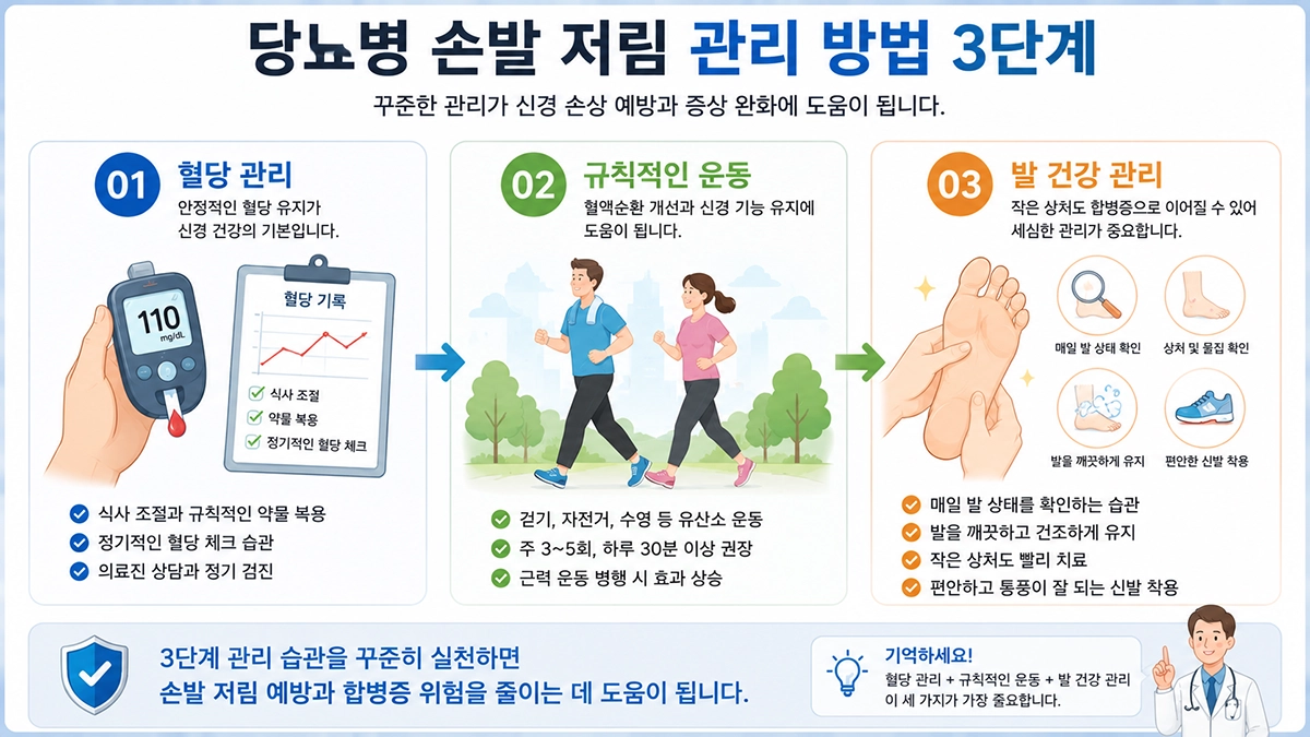 당뇨병 손발 저림 예방과 관리 방법 인포그래픽