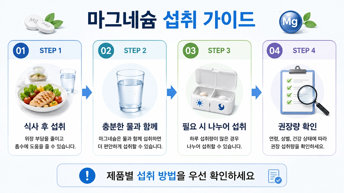 마그네슘 복용방법 복용시간 식후섭취 권장량