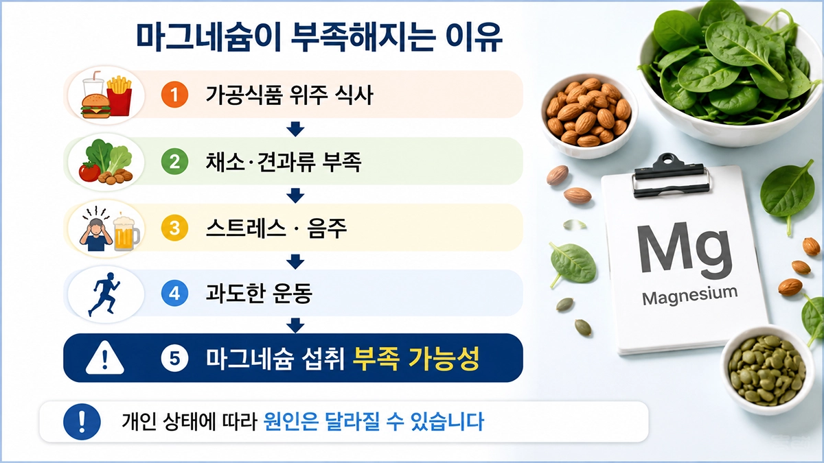 마그네슘 부족 원인 식습관 스트레스 음주 운동