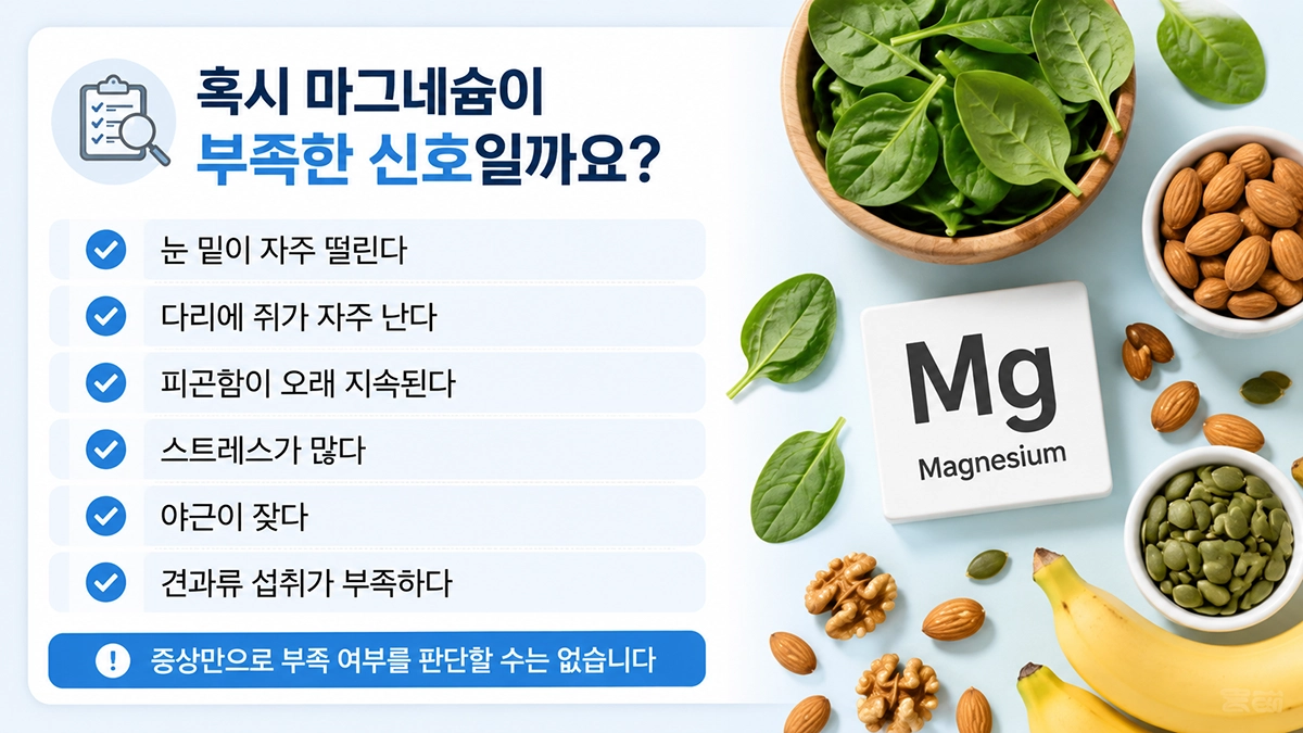 마그네슘 부족 증상 체크리스트 눈떨림 근육경련 피로감