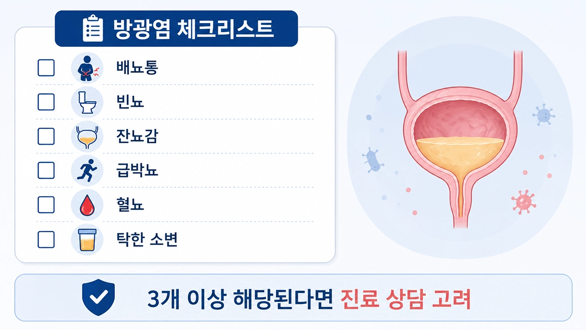방광염에서 흔히 나타나는 증상 체크리스트