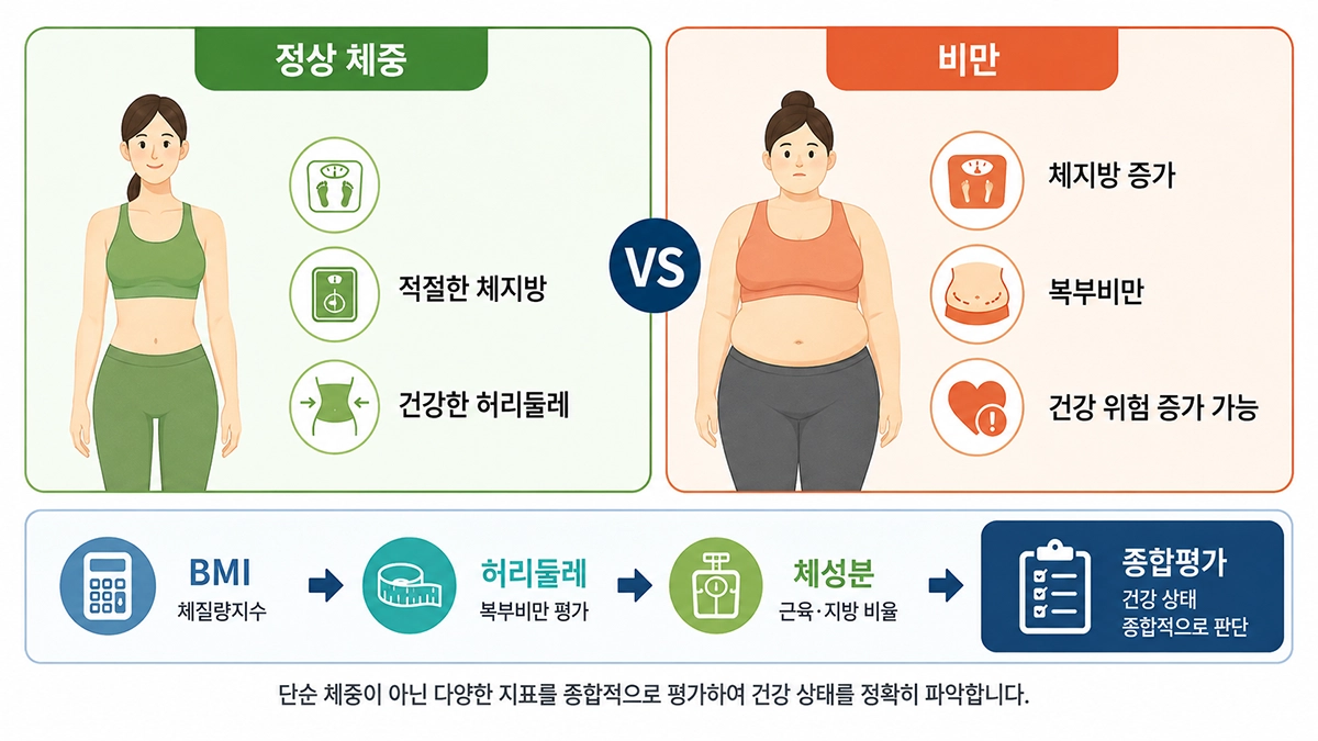 정상 체중과 비만 기준 비교 인포그래픽