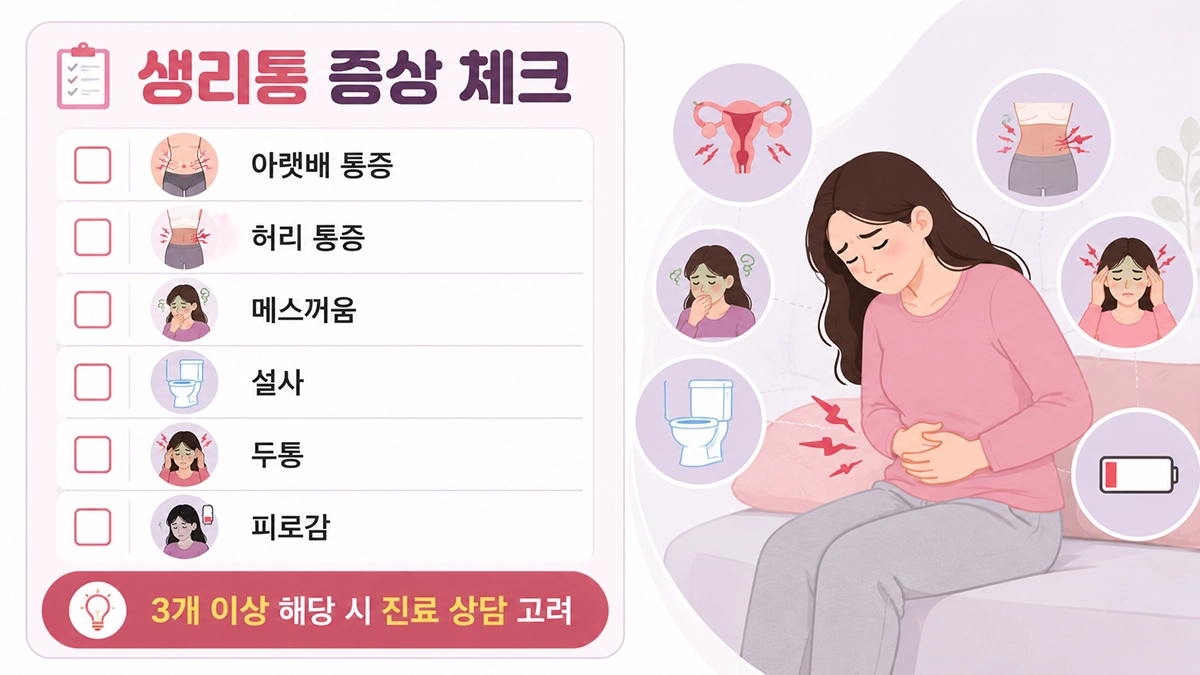 생리통 증상 체크리스트 인포그래픽