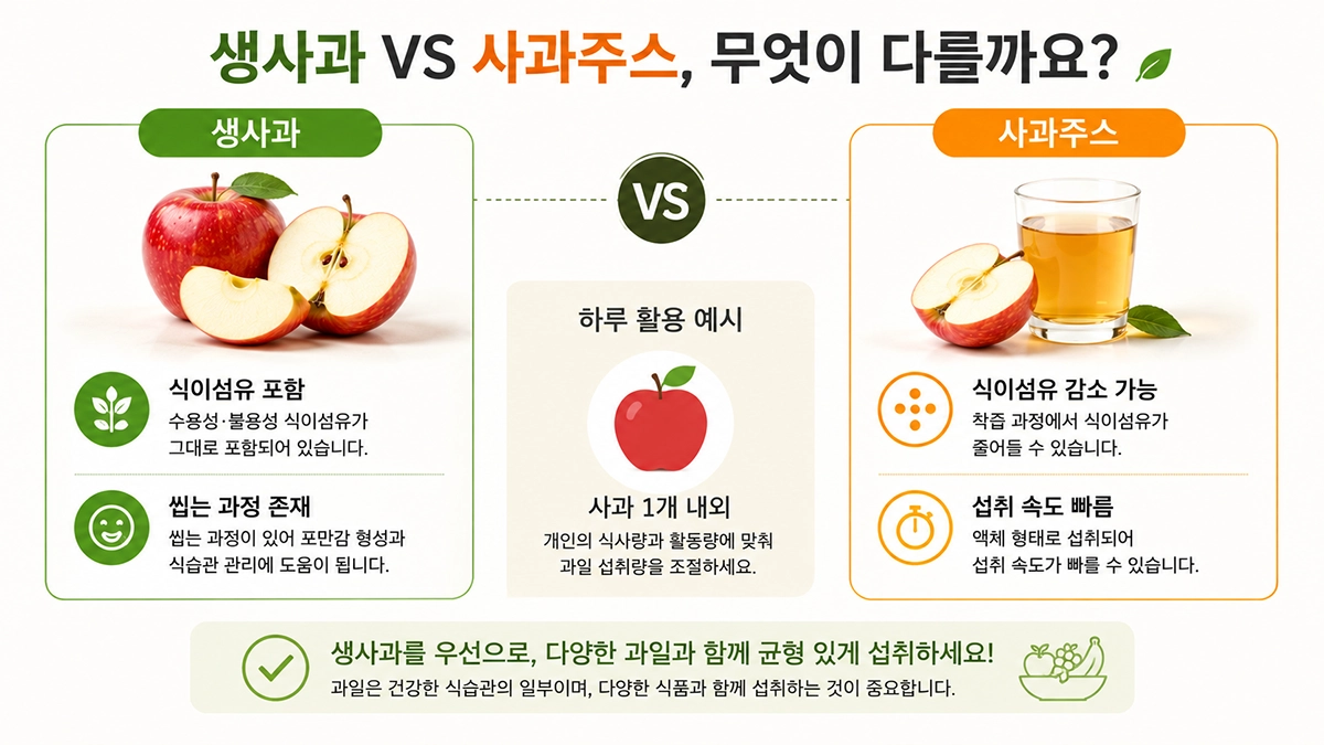생사과와 사과주스 비교 식이섬유 차이
