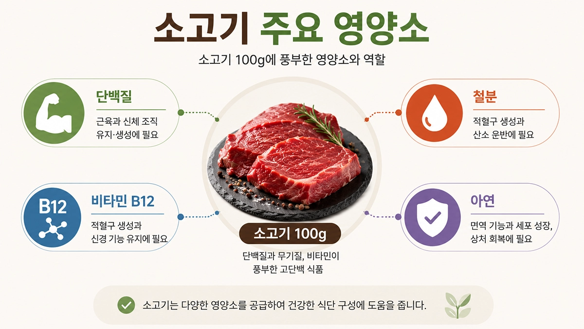 소고기 주요 영양소 단백질 철분 아연 비타민B12