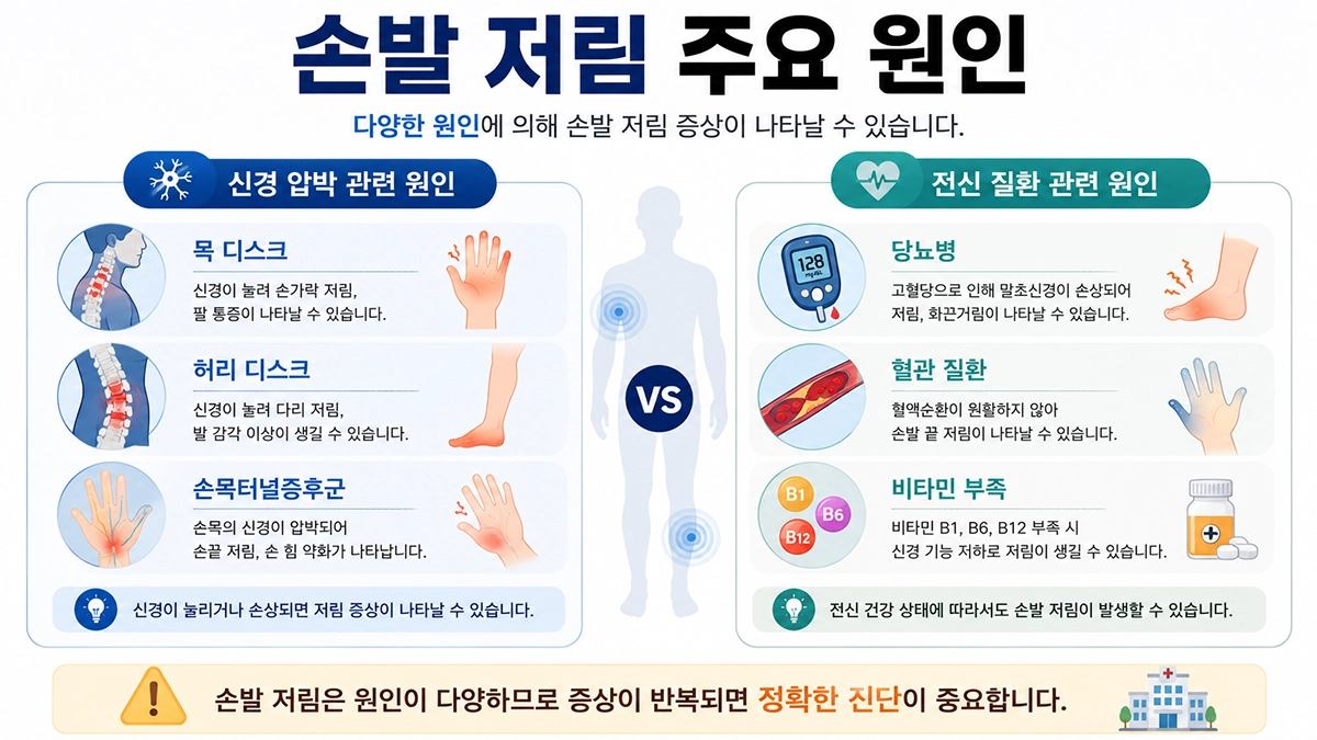 손발 저림 주요 원인 비교 이미지