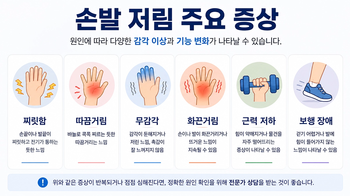 손발 저림 주요 증상 인포그래픽