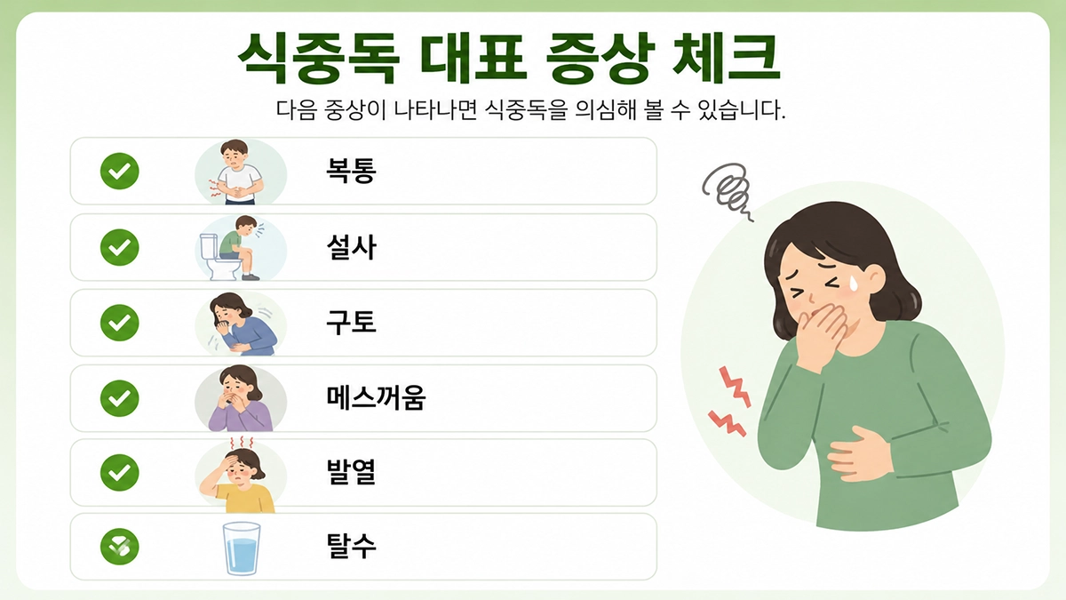 식중독 주요 증상을 확인할 수 있는 체크리스트 이미지