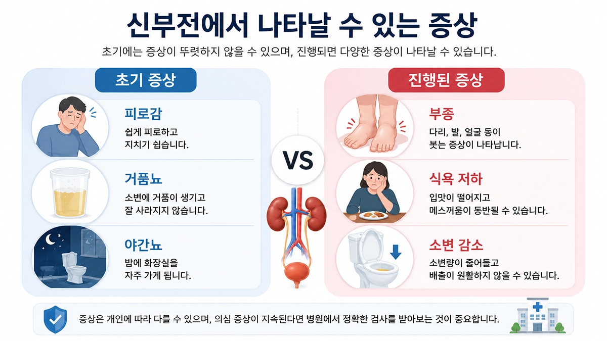 신부전 초기 증상과 진행된 증상 비교 이미지