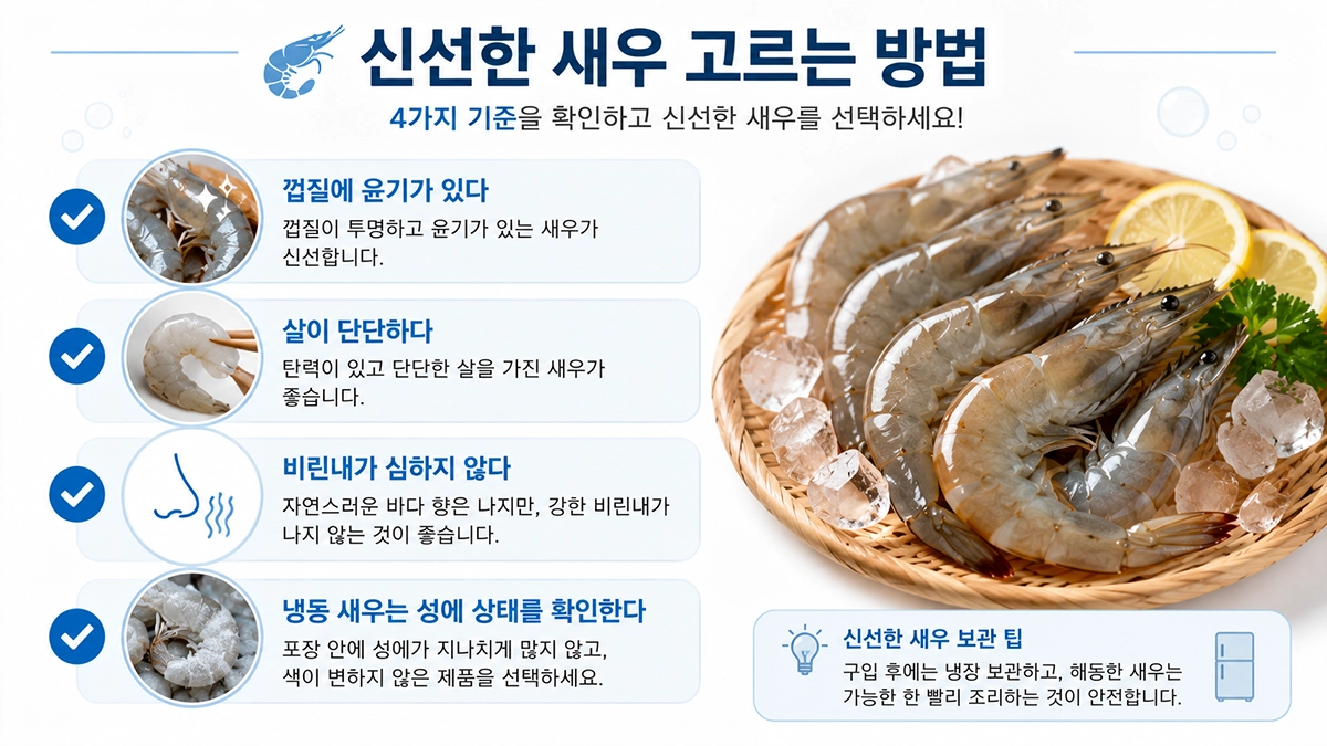 신선한 새우를 고를 때 확인할 껍질 윤기와 냄새, 냉동 상태 체크리스트