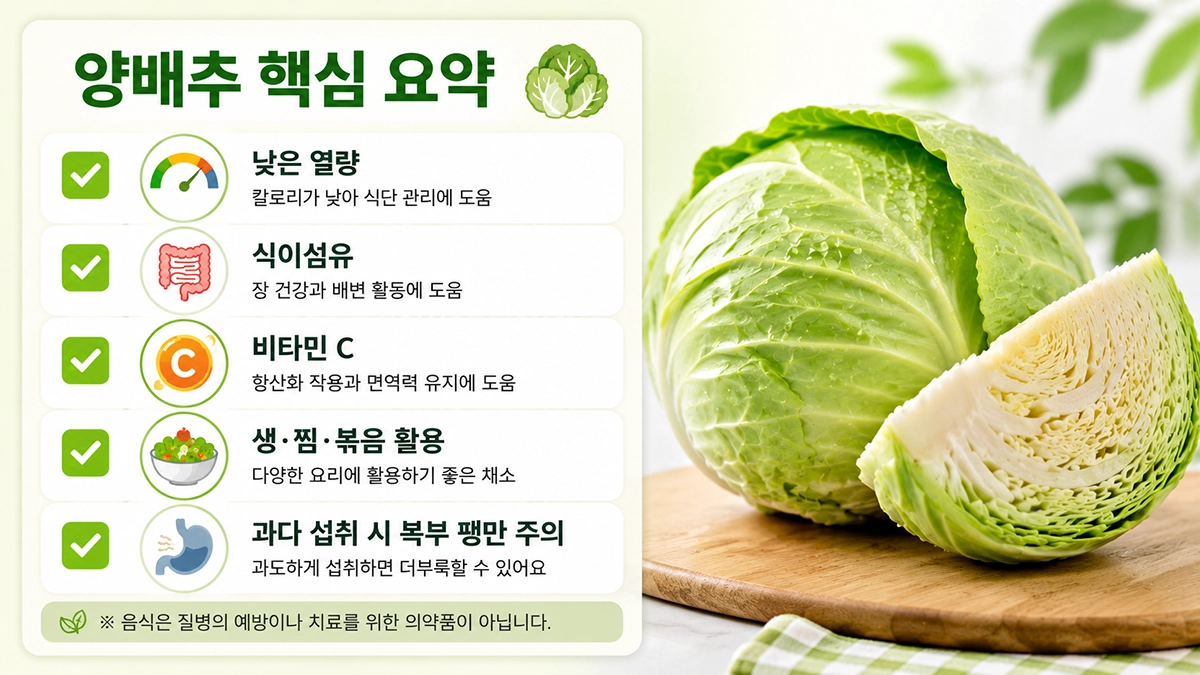 양배추 효능과 먹는법, 하루 섭취량과 주의사항을 정리한 핵심 요약 인포그래픽