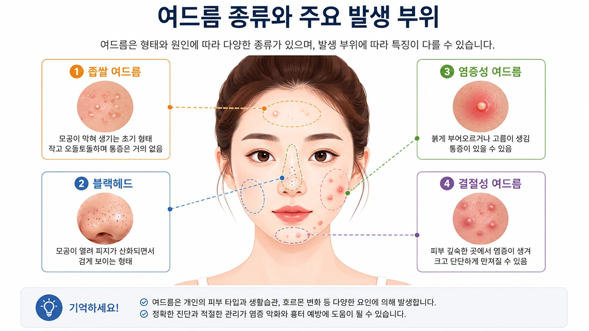 좁쌀 여드름과 염증성 여드름의 대표적인 형태