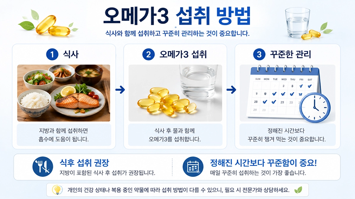 오메가3 복용법 식후 섭취 먹는 시간