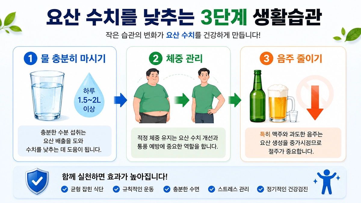 수분 섭취 체중 관리 음주 조절을 통한 요산 관리 방법