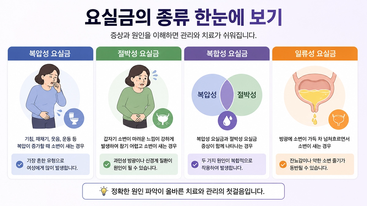 복압성 절박성 복합성 요실금 종류 비교