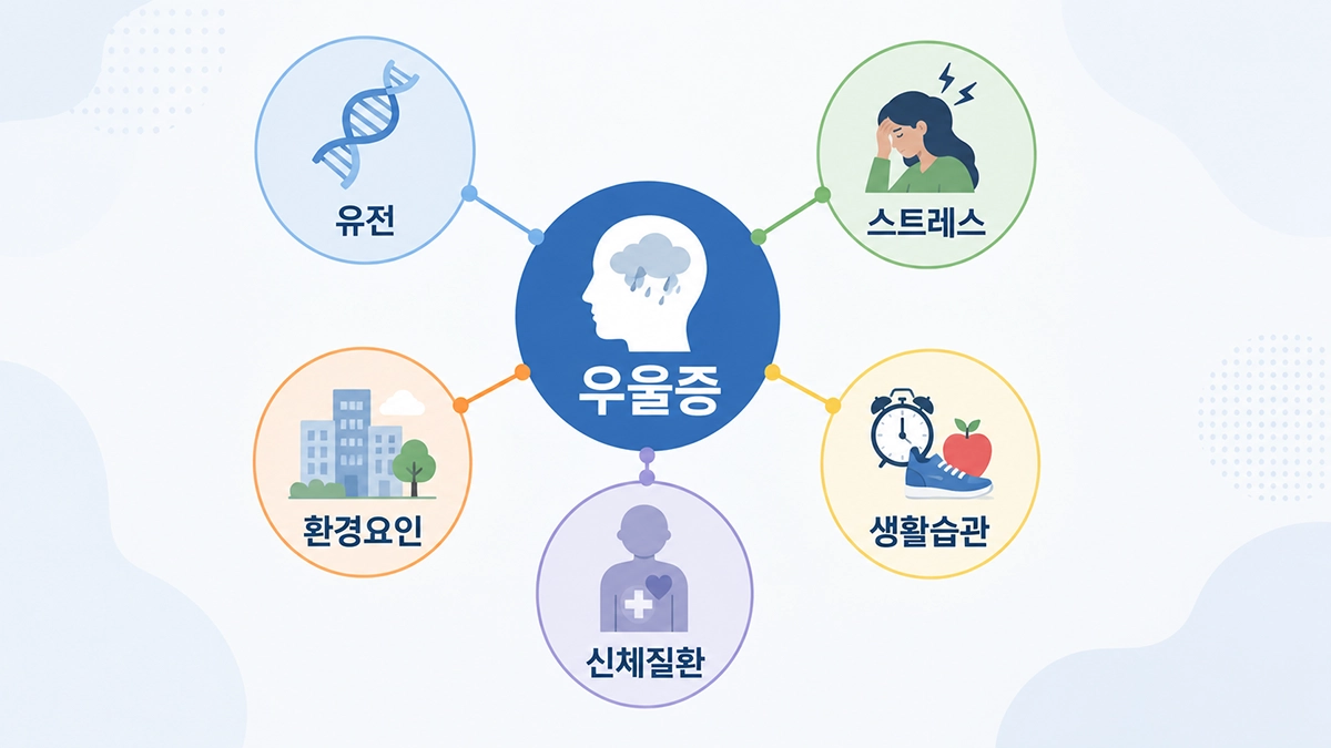 우울증 원인과 위험요인 인포그래픽