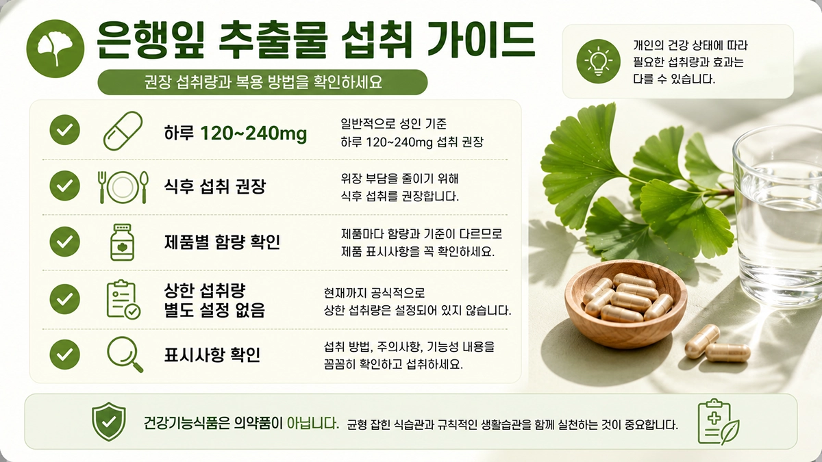 은행잎 추출물 권장량과 복용방법 체크리스트