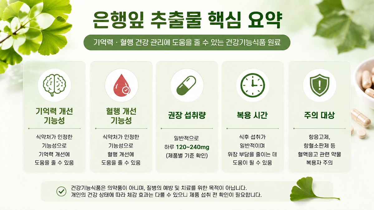 은행잎 추출물 효능과 부작용, 복용시간 및 권장량 핵심 요약