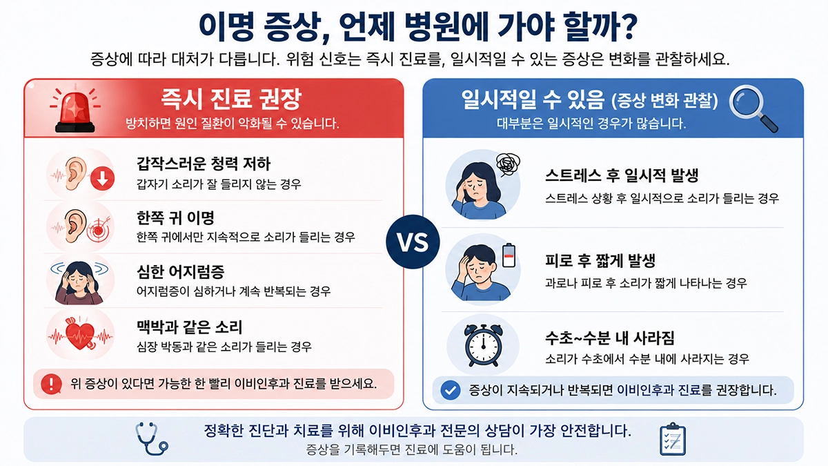 이명 병원 진료가 필요한 위험 신호 비교