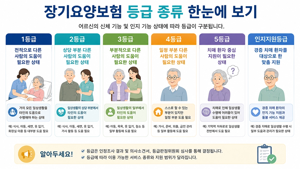 장기요양보험 등급 종류와 차이점