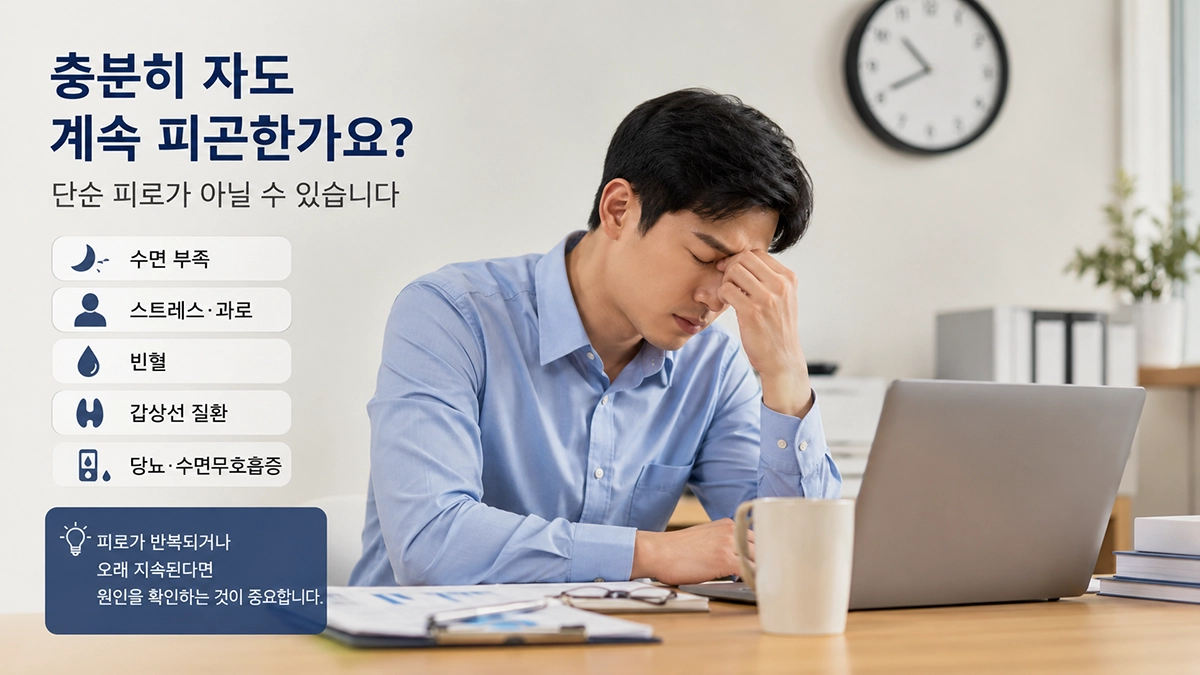 충분히 자도 계속 피곤한 상태를 나타내는 잦은 피로 증상 이미지