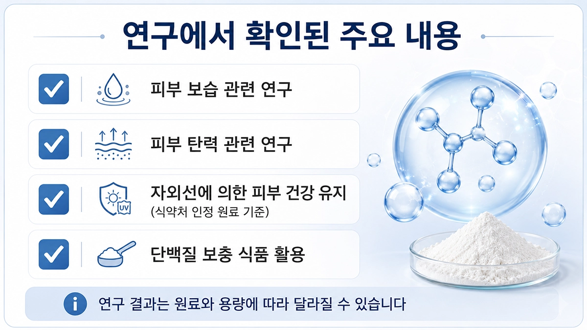 분자 콜라겐 연구 결과와 기능성 정보 요약