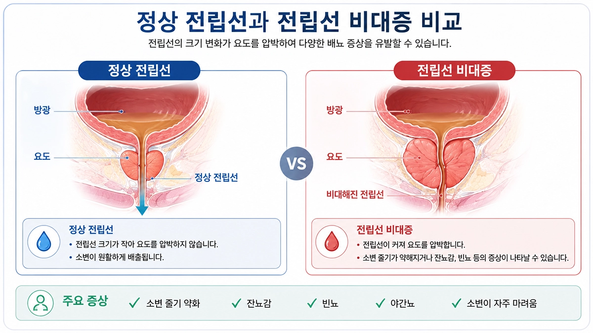 정상 전립선과 전립선 비대증 비교