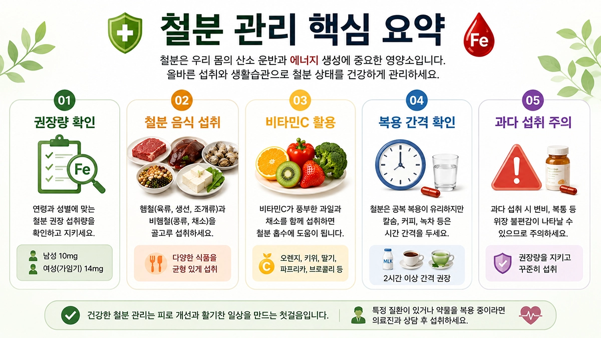 철분 부족 증상과 권장량 핵심 요약 인포그래픽